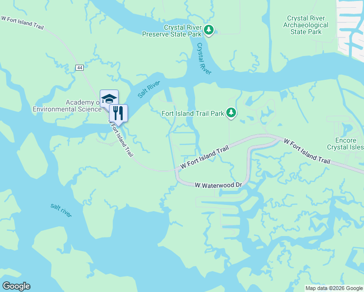 map of restaurants, bars, coffee shops, grocery stores, and more near 2715 North Seabreeze Point in Crystal River
