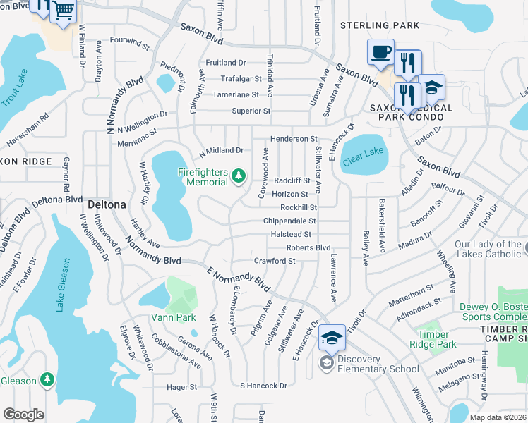 map of restaurants, bars, coffee shops, grocery stores, and more near 854 Rockhill Street in Deltona
