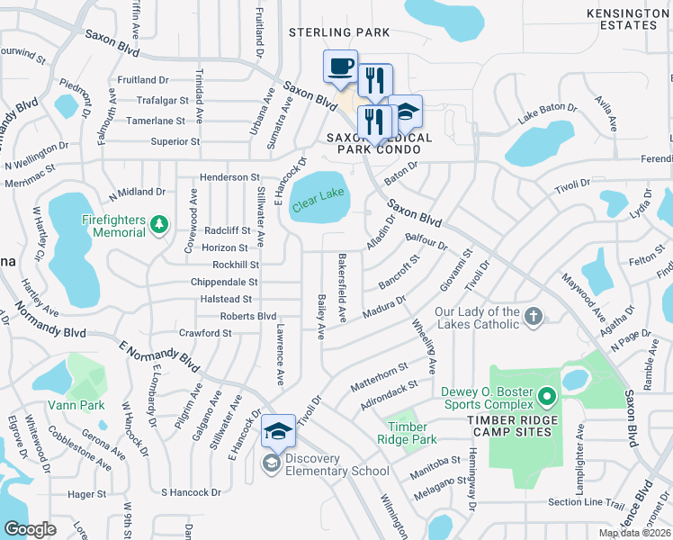 map of restaurants, bars, coffee shops, grocery stores, and more near 1349 Bailey Avenue in Deltona
