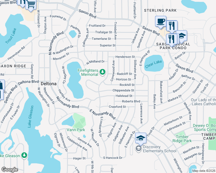 map of restaurants, bars, coffee shops, grocery stores, and more near 806 Rockhill Street in Deltona