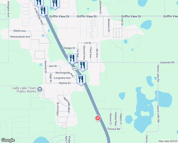 map of restaurants, bars, coffee shops, grocery stores, and more near 841 U.S. 27 in Lady Lake