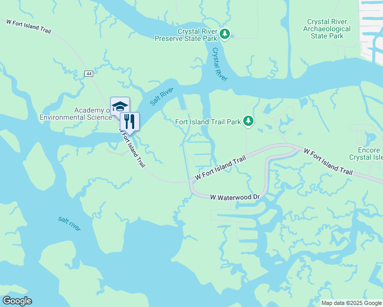 map of restaurants, bars, coffee shops, grocery stores, and more near 2715 North Seabreeze Point in Crystal River