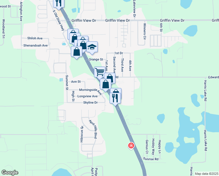 map of restaurants, bars, coffee shops, grocery stores, and more near 835 U.S. 27 in Lady Lake
