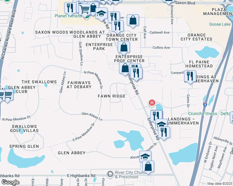 map of restaurants, bars, coffee shops, grocery stores, and more near 2856 Stags Leap Drive in Orange City