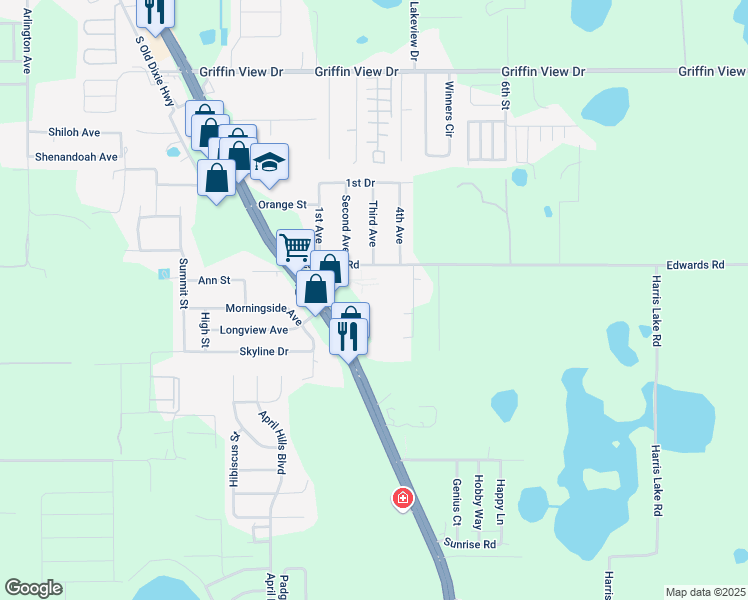 map of restaurants, bars, coffee shops, grocery stores, and more near 735 U.S. 27 in Lady Lake