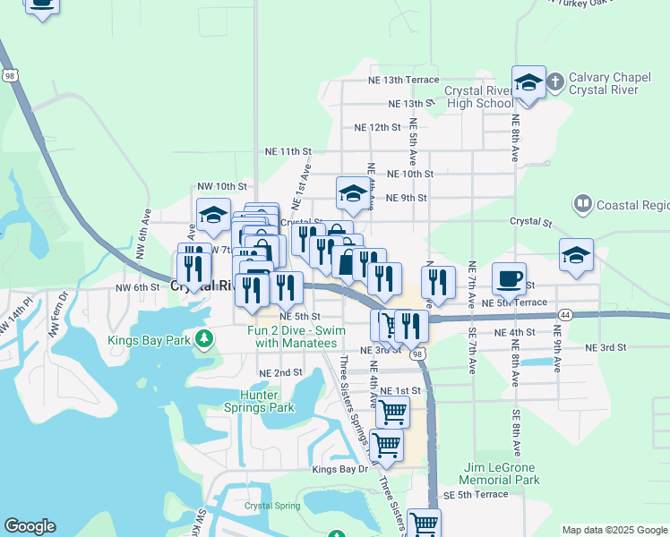map of restaurants, bars, coffee shops, grocery stores, and more near 690 Northeast 3rd Avenue in Crystal River