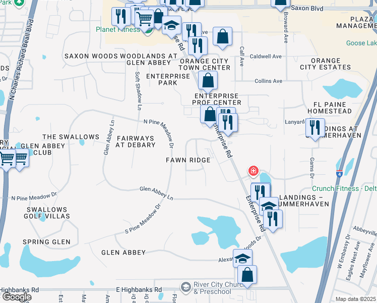 map of restaurants, bars, coffee shops, grocery stores, and more near 2856 Stags Leap Drive in Orange City