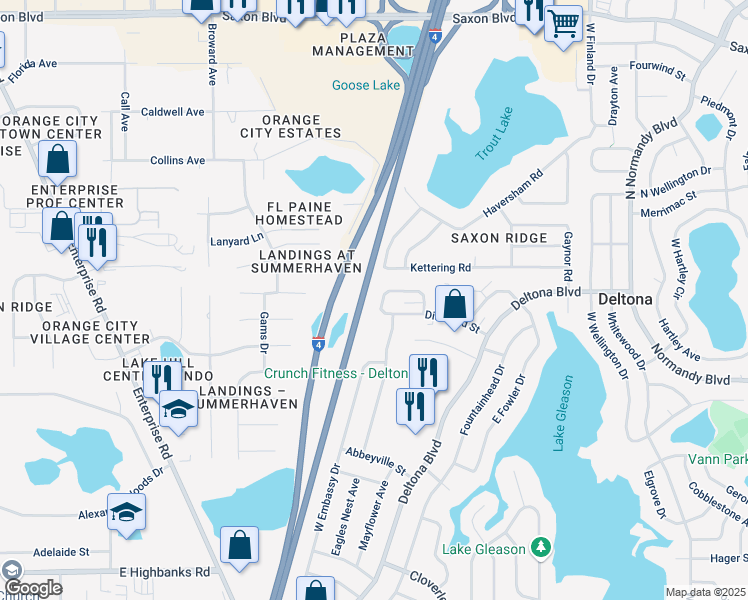 map of restaurants, bars, coffee shops, grocery stores, and more near 1340 West Evans Circle in Deltona