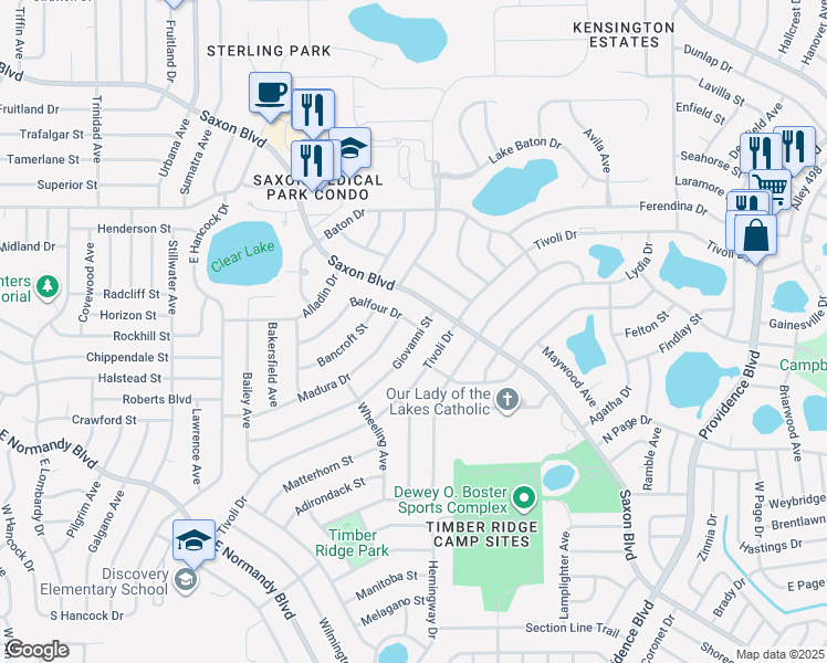 map of restaurants, bars, coffee shops, grocery stores, and more near 1199 Balfour Drive in Deltona