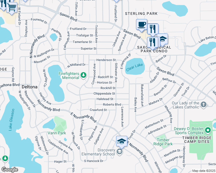map of restaurants, bars, coffee shops, grocery stores, and more near 900 Rockhill Street in Deltona