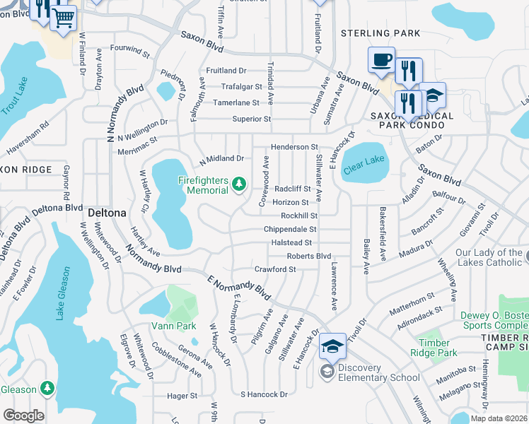 map of restaurants, bars, coffee shops, grocery stores, and more near 832 Rockhill Street in Deltona