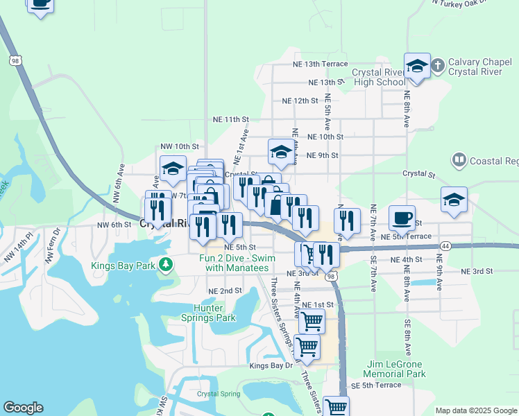 map of restaurants, bars, coffee shops, grocery stores, and more near 719 U.S. 19 in Crystal River