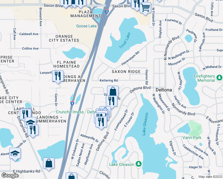 map of restaurants, bars, coffee shops, grocery stores, and more near 320 Diamond Street in Deltona