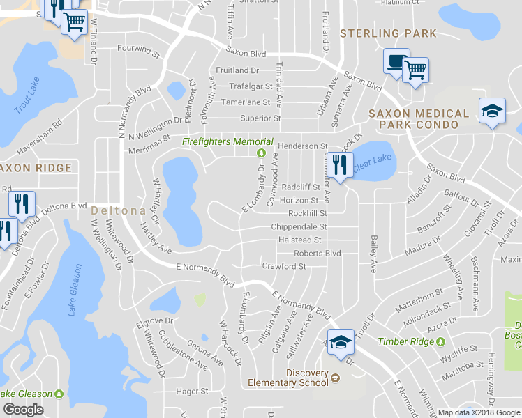 map of restaurants, bars, coffee shops, grocery stores, and more near 806 Rockhill Street in Deltona