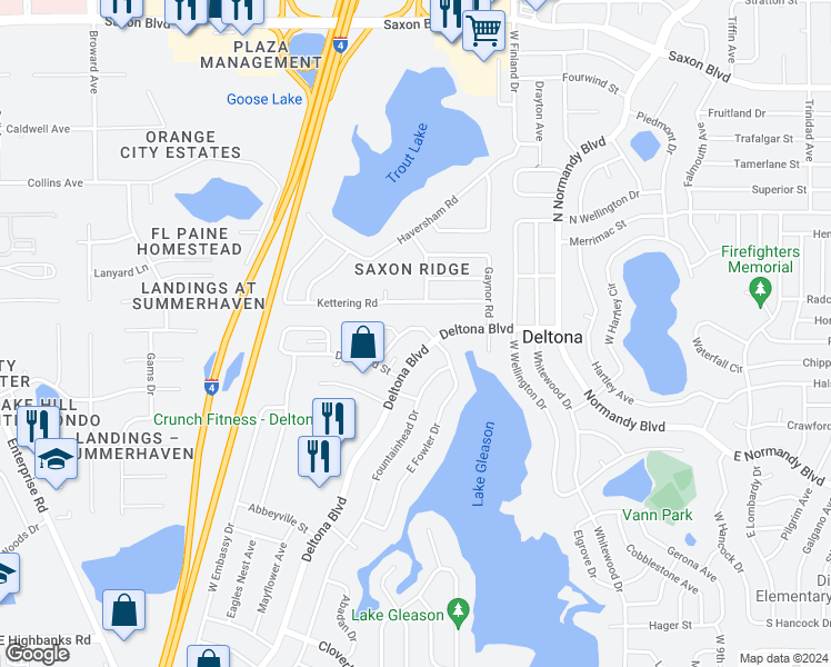 map of restaurants, bars, coffee shops, grocery stores, and more near 407 North Fowler Drive in Deltona