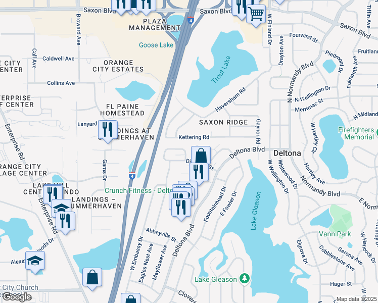 map of restaurants, bars, coffee shops, grocery stores, and more near 320 Diamond Street in Deltona