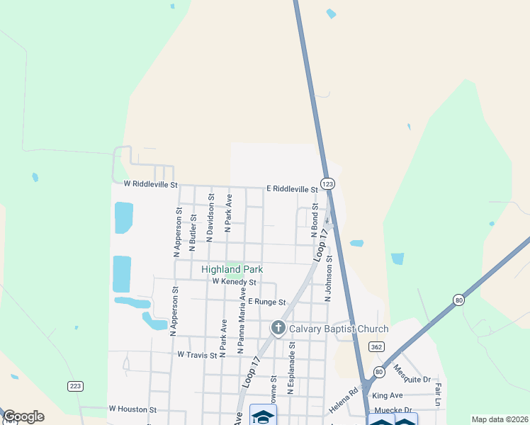 map of restaurants, bars, coffee shops, grocery stores, and more near 1610 North Market Street in Karnes City