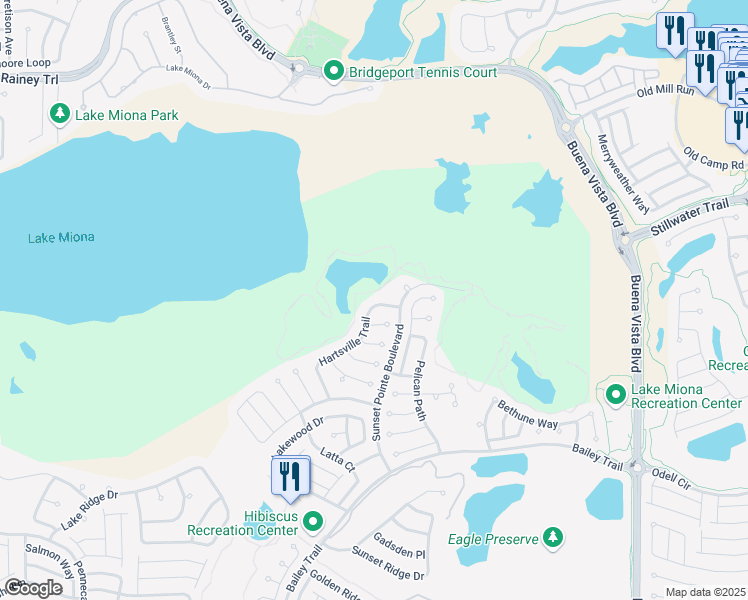map of restaurants, bars, coffee shops, grocery stores, and more near 1563 Hartsville Trail in The Villages