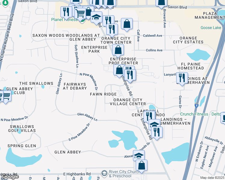 map of restaurants, bars, coffee shops, grocery stores, and more near 2854 Doe Run Trail in Orange City