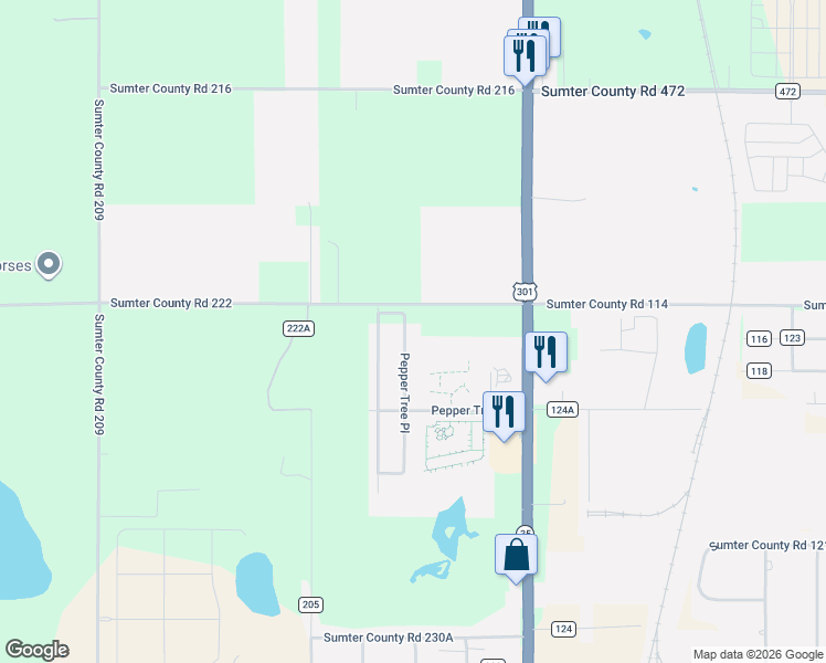 map of restaurants, bars, coffee shops, grocery stores, and more near 9795 Pepper Tree Place in Wildwood