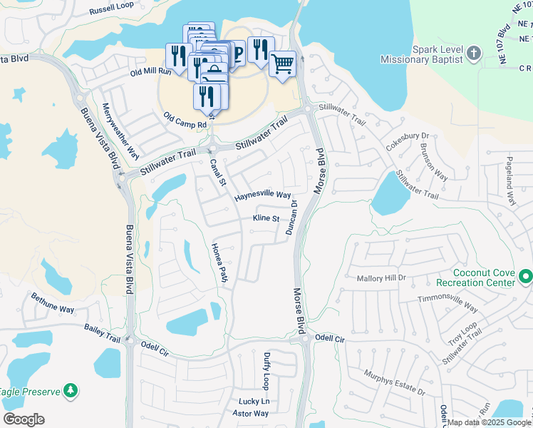 map of restaurants, bars, coffee shops, grocery stores, and more near 865 Kline Street in The Villages