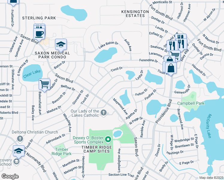 map of restaurants, bars, coffee shops, grocery stores, and more near 1351 Lydia Drive in Deltona