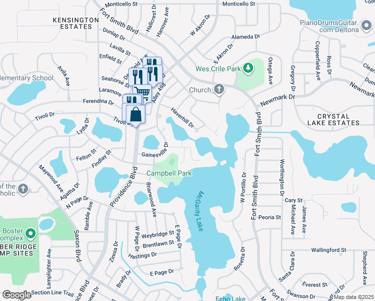 map of restaurants, bars, coffee shops, grocery stores, and more near 1373 Pacific Court in Deltona