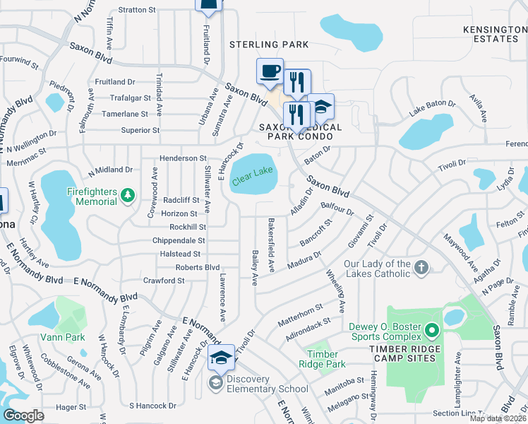 map of restaurants, bars, coffee shops, grocery stores, and more near 1349 Bailey Avenue in Deltona