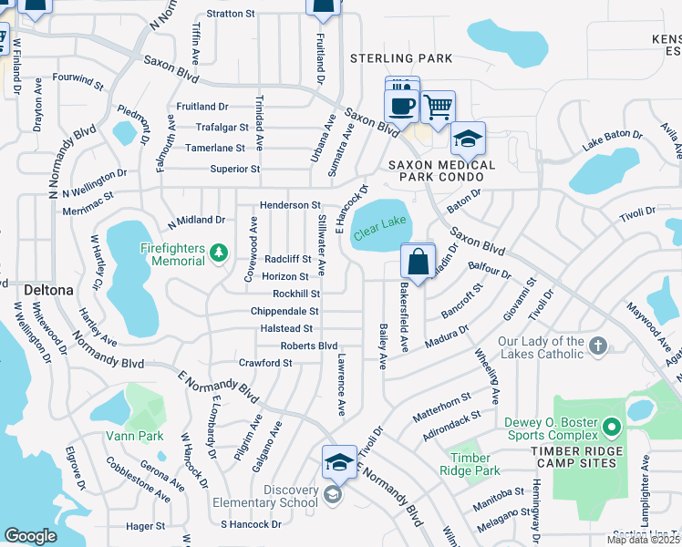map of restaurants, bars, coffee shops, grocery stores, and more near 1378 Rockhill Street in Deltona