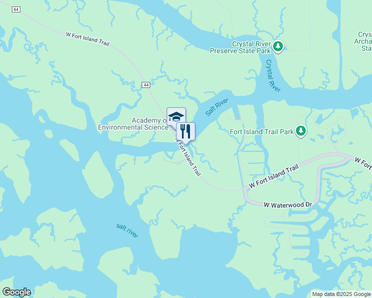 map of restaurants, bars, coffee shops, grocery stores, and more near 12645 West Fort Island Trail in Crystal River