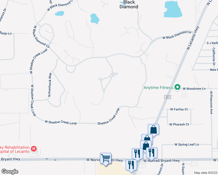map of restaurants, bars, coffee shops, grocery stores, and more near 2780-2795 North Cross Water Path in Lecanto