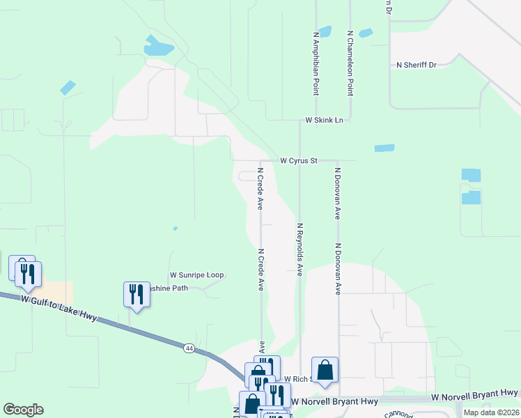 map of restaurants, bars, coffee shops, grocery stores, and more near 2702 North Crede Avenue in Crystal River