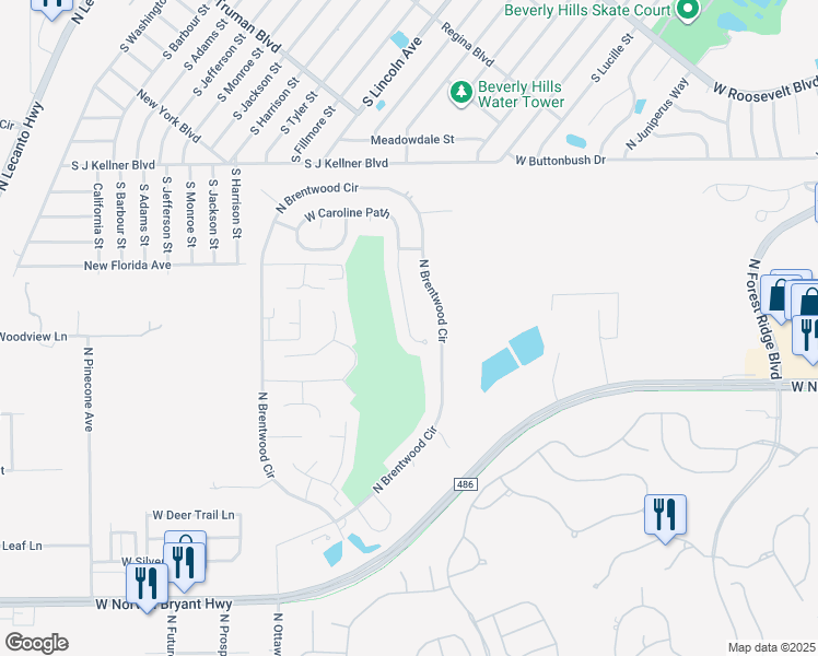 map of restaurants, bars, coffee shops, grocery stores, and more near 1547 West Caroline Path in Lecanto
