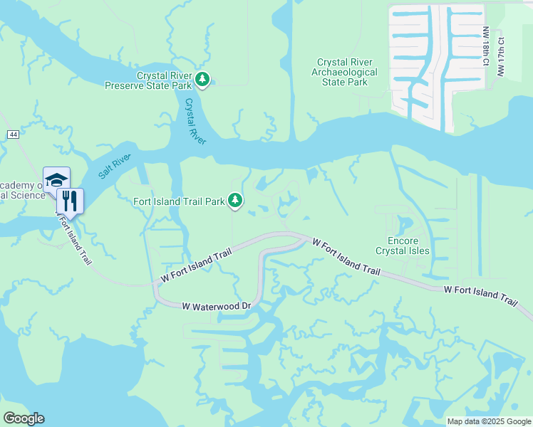 map of restaurants, bars, coffee shops, grocery stores, and more near 11985 West Edgeview Court in Crystal River