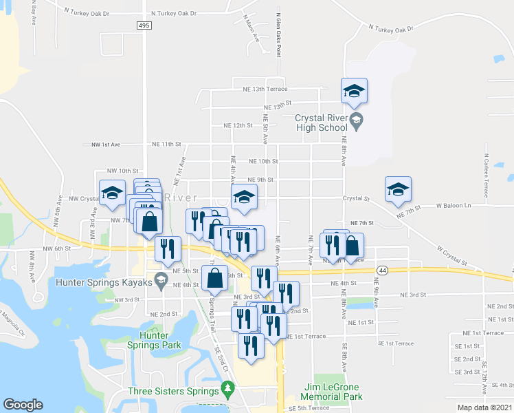 map of restaurants, bars, coffee shops, grocery stores, and more near 522 Northeast Crystal Street in Crystal River