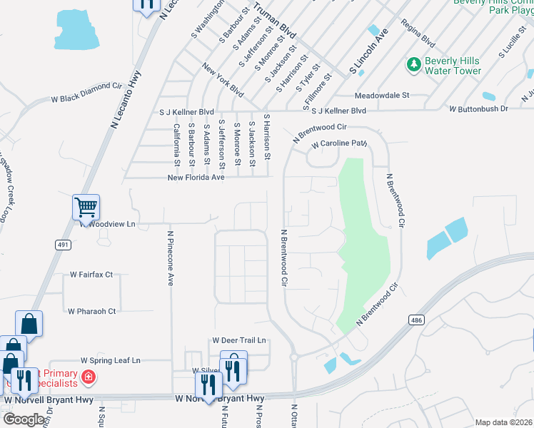 map of restaurants, bars, coffee shops, grocery stores, and more near North Burrell Point in Pine Ridge