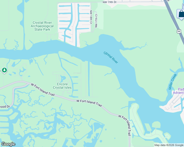 map of restaurants, bars, coffee shops, grocery stores, and more near 2788 North Comanche Point in Crystal River
