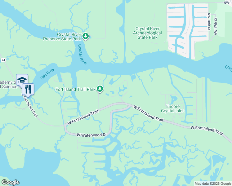 map of restaurants, bars, coffee shops, grocery stores, and more near 2925 North Rivers Edge Boulevard in Crystal River