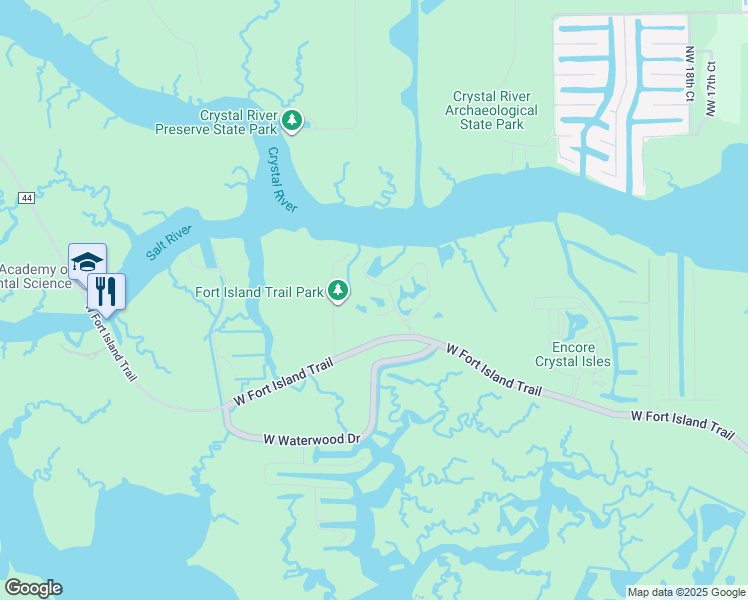 map of restaurants, bars, coffee shops, grocery stores, and more near 11985 West Edgeview Court in Crystal River