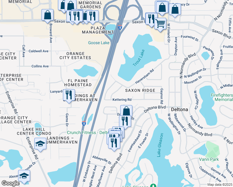 map of restaurants, bars, coffee shops, grocery stores, and more near 260 Kettering Road in Deltona