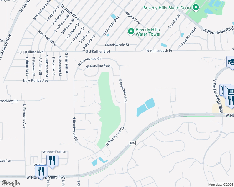 map of restaurants, bars, coffee shops, grocery stores, and more near 1547 West Caroline Path in Lecanto