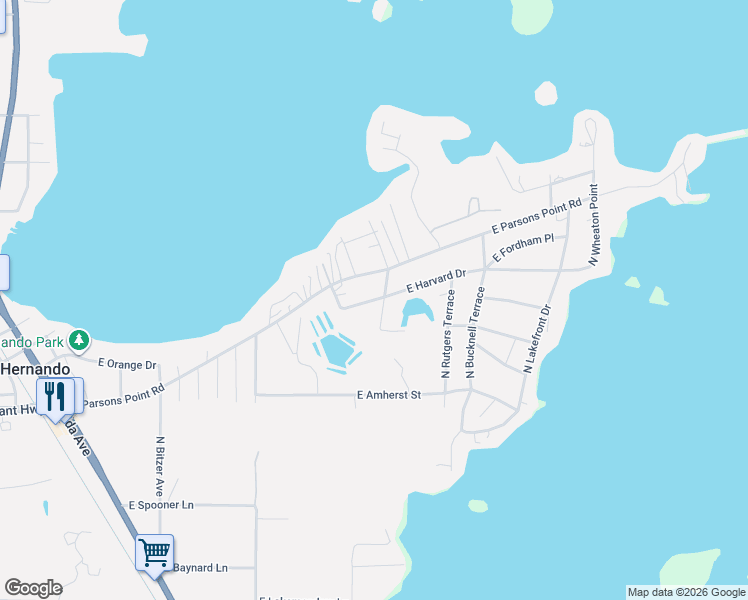 map of restaurants, bars, coffee shops, grocery stores, and more near 4460 East Harvard Drive in Hernando