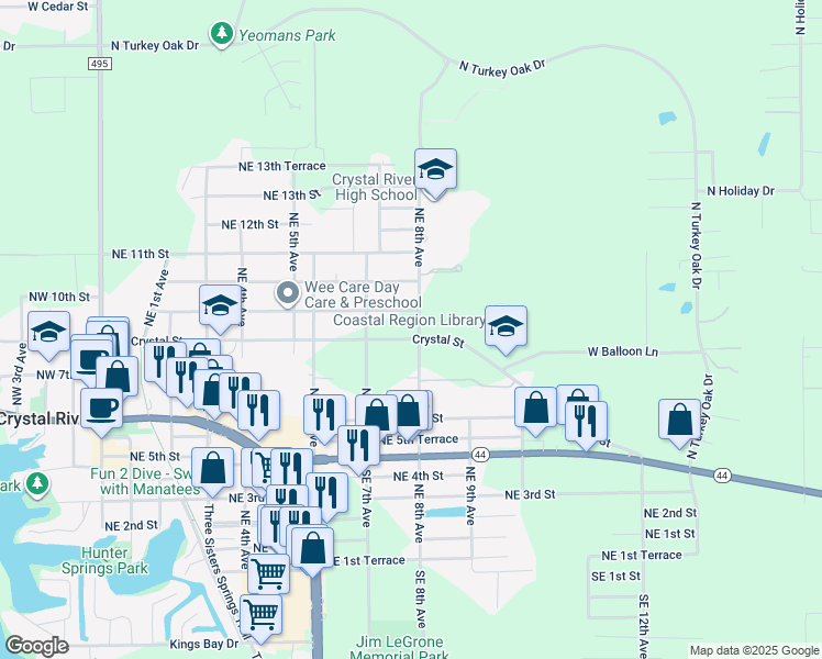 map of restaurants, bars, coffee shops, grocery stores, and more near 773 Northeast 9th Street in Crystal River