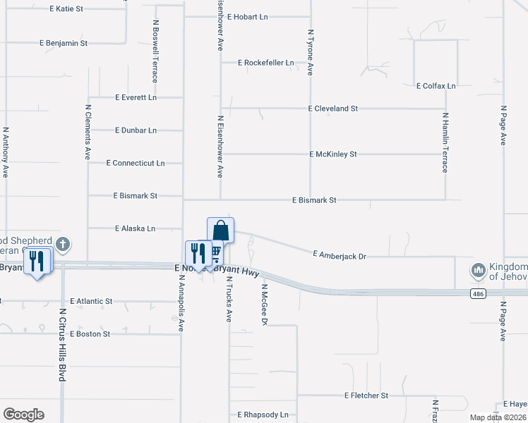map of restaurants, bars, coffee shops, grocery stores, and more near 1155 East Bismark Street in Hernando