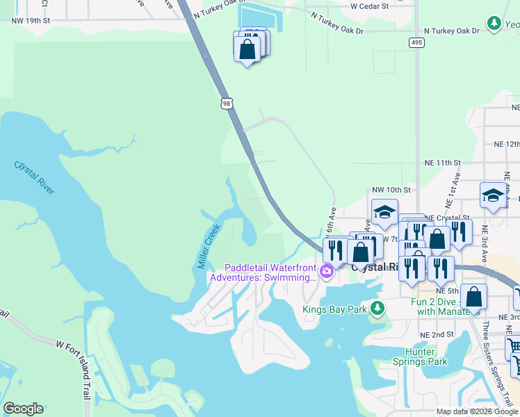 map of restaurants, bars, coffee shops, grocery stores, and more near 900 Northwest Snug Harbor Road in Crystal River