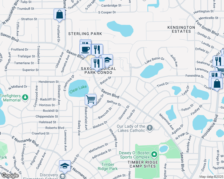 map of restaurants, bars, coffee shops, grocery stores, and more near 1431 Badger Terrace in Deltona
