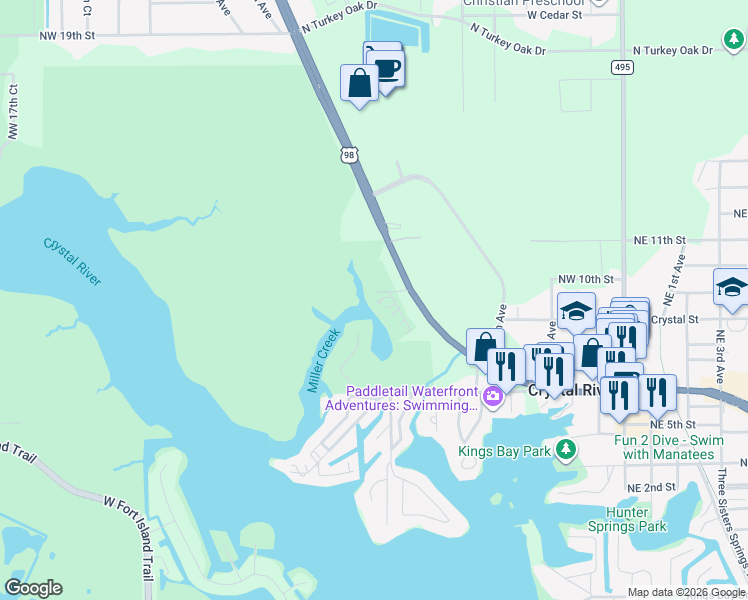 map of restaurants, bars, coffee shops, grocery stores, and more near 900 Northwest Snug Harbor Road in Crystal River