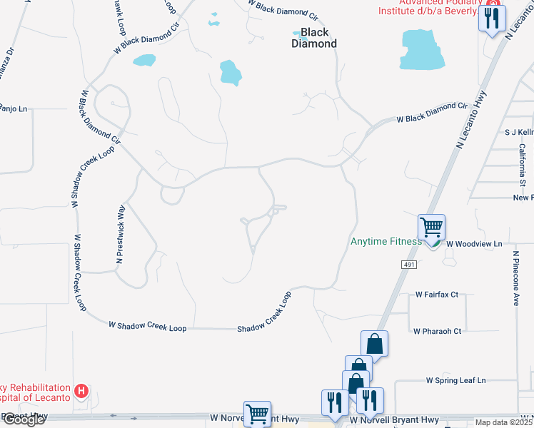 map of restaurants, bars, coffee shops, grocery stores, and more near 2795 North Cross Water Path in Lecanto