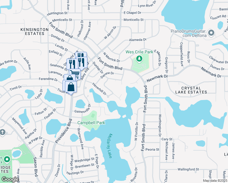 map of restaurants, bars, coffee shops, grocery stores, and more near 1782 Philadelphia Court in Deltona