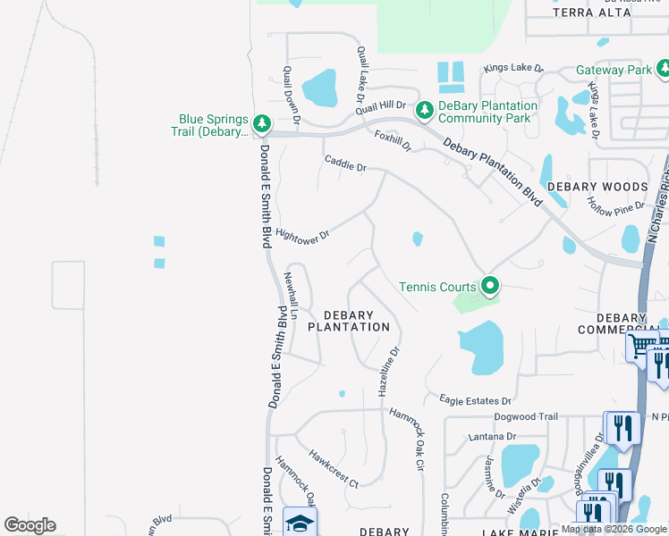 map of restaurants, bars, coffee shops, grocery stores, and more near 372 Debary Plantation Boulevard in DeBary